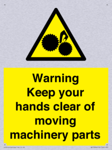 Warning - Keep your hands clear of moving machinery parts